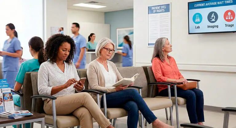 Patients waiting in emergency room waiting area
