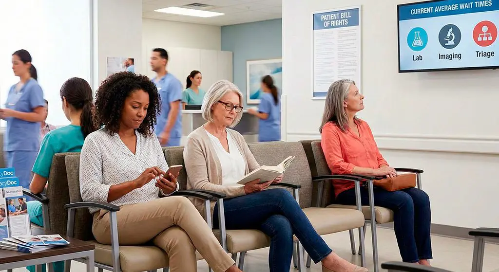 Patients waiting in emergency room waiting area