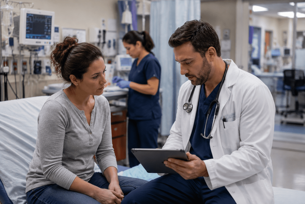 Doctor discussing emergency room return visit with a patient